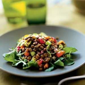 Lentil Salad over Spinach