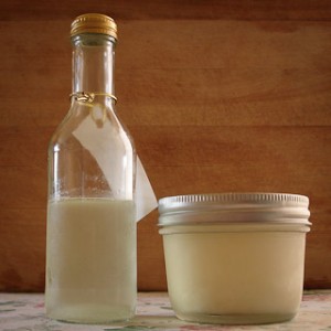bottle of whey and jar of cream cheese