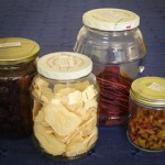 4 jars of different dehydrated fruits